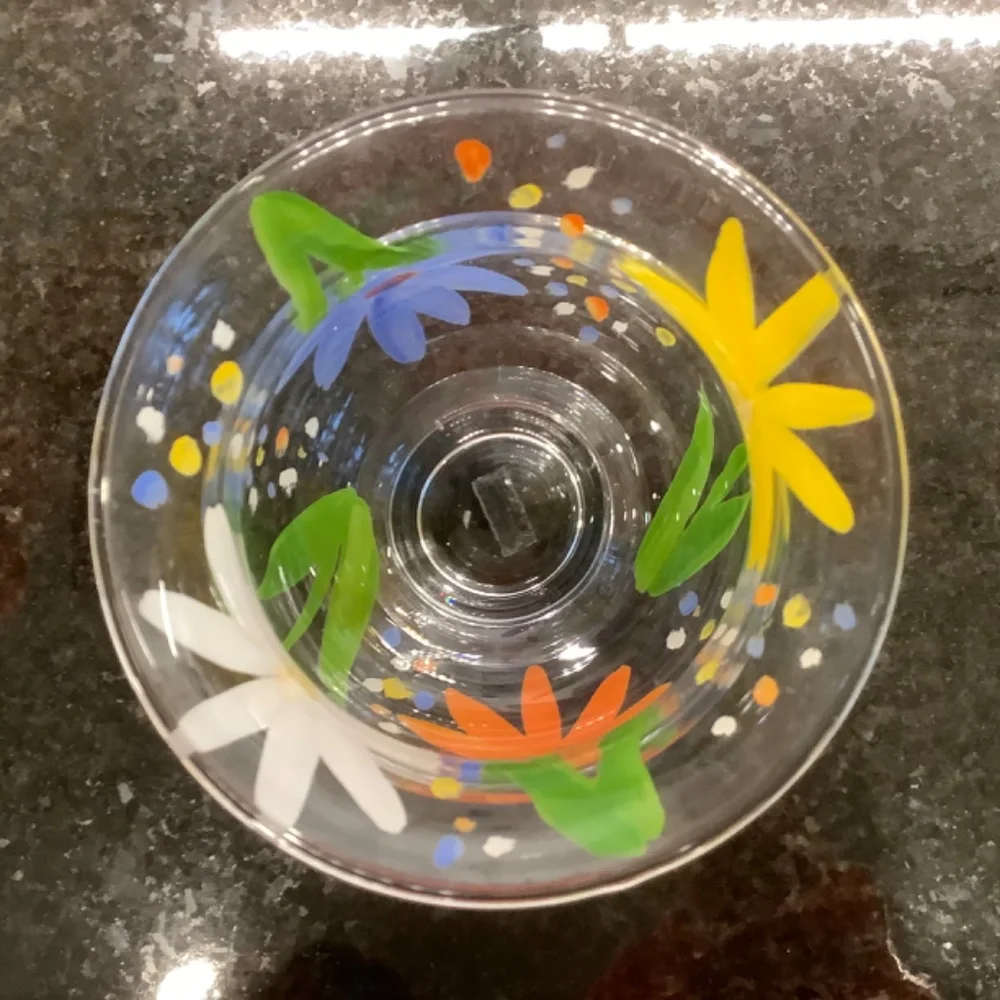 Footed Glass Vase/Candle Holder Hand Painted Floral Italy